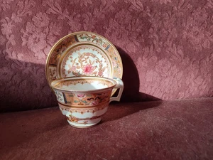 Taza y platillo antiguos London Shape - paneles florales y melocotón 287 (c7)(Inglés, ?) - Imagen 1 de 11