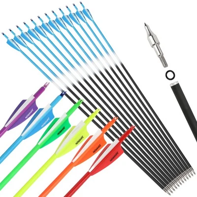 6/12X 30" Archery Carbon Arrow SP500 3" Rubber Vanes Field Target Bow Hunting - Image 1 of 4