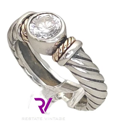 Cable Espiral Kabana Plata de Ley y Anillo Cristal Transparente 14k Talla 7 Foto 1 de 4