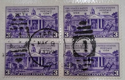 3 blocks of 4 stamps 3ct. Scott #835, #720 and #704 - Image 1 of 4