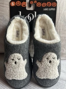 Kooba Gray White Ghost Halloween Faux Fur Lined Rubber Sole Slippers Womens 5-6 - Picture 1 of 16