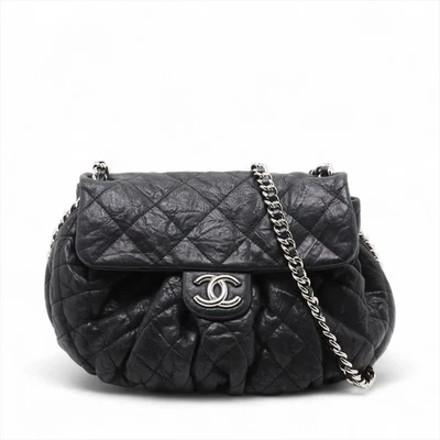 Chanel Matelasse Leather Single Flap Single Chain Bag Chainaround Black Silver M - Image 1 of 4
