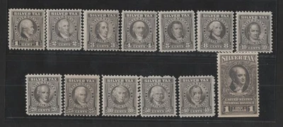 US 1941 SILVER TAX STAMPS (REVENUES) SET OF 13 SC. #RG58–RG70 MINT NEVER HINGED - Image 1 of 4