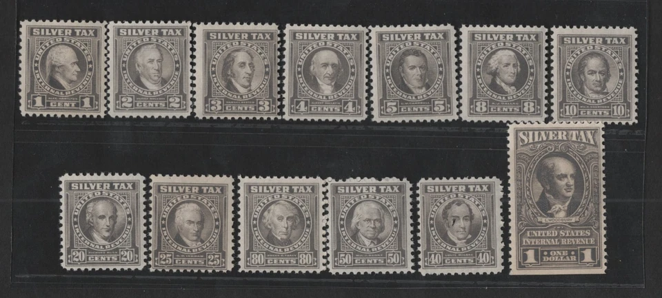 US 1941 SILVER TAX STAMPS (REVENUES) SET OF 13 SC. #RG58–RG70 MINT NEVER HINGED - Image 1 of 4