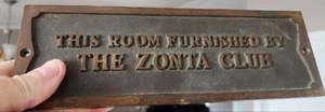 RARE VINTAGE ANTIQUE BRASS BRONZE THE ZONTO CLUB WOMANS RIGHTS FRATERNAL SIGN - Picture 1 of 6
