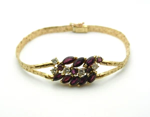Vintage 14K Yellow Gold Bracelet Rubies & Diamonds 6.75" Long Nice Design Italy - Picture 1 of 10