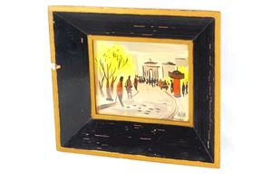 Abstraktes Aquarell Gemälde signiert L HERN Frankreich Straßenszene gerahmt Kunst 1930er - Bild 1 von 13