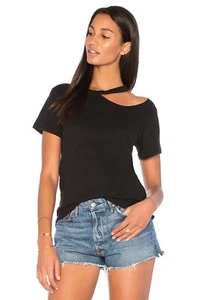 PAM & GELA Black Cotton Blend Jersey Cut-Out Crew Neck T-Shirt, Size P/XS - Picture 1 of 11