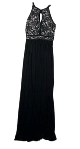 Lace Keyhole Halter Dress with Jersey Skirt Glitter Black Nude Zipper Size 6 - Picture 1 of 18