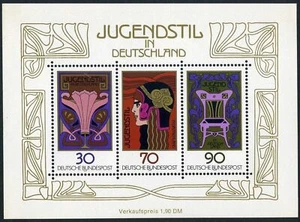 Germania 1243 foglio ac, MNH. Michel 923-925 Bl.14. Art Nouveau tedesco, 1977. - Foto 1 di 1