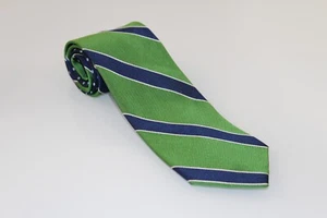 Tommy Hilfiger Repp Stripe Tie Green/Blue/White 100% Silk - Picture 1 of 5