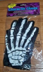 ADULT BLACK CLOTH GLOVES WITH SKELETON BONES LATEX COSTUME ACCESSORY BA31 - Picture 1 of 1