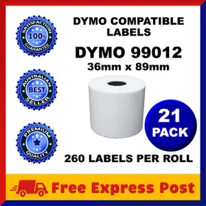 21 Rolls Dymo Seiko Compatible 99012 Labels 36mm x 89mm 260 Per Roll Labelwriter - Picture 1 of 2