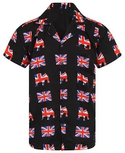 LOUD MENS ALOHA HAWAIIAN SHIRT UNION JACK STAG BRITAIN ENGLAND BBQ BEER VE DAY - Picture 1 of 4