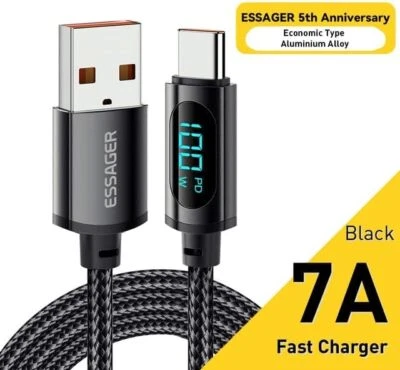 Essager USB Type C Cable For Huawei Honor Xiaomi Samsung Super Charge 66W/100W - Image 1 of 4