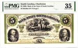 1860s $5 Charleston, SC- Bank of South Carolina PMG Choice Very Fine 30 STAMPED!