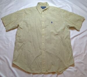 Ralph Lauren Shirt Mens Large Yellow Check Blake Button Up Short Sleeve Men 
