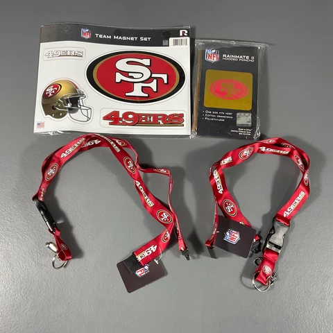 San Francisco 49ers NFL Ultimate Fan Gift Lot Lanyard, Poncho, Team Magnet Set Cover