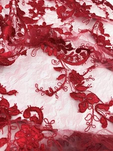 18ft 55'' Width Telio New Trillium Corded Lace Floral Red Fabric 100% Nylon - Picture 1 of 2