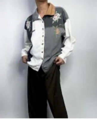 NWT Together Patchwork Embroidered Button-Up Shirt Detailed Multi Cottagecore - Image 1 of 4