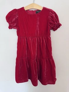 J Crew Crewcuts Girls Puff Sleeve Tiered Dress Ruby Red Velvet Size 6 - Picture 1 of 16