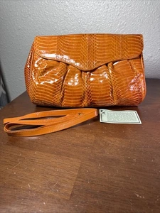 J Renee Vintage 80's Snakeskin Orange PuffyPleated Clutch Crossbody Shoulder Bag - Picture 1 of 15