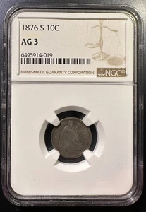 1876-S Sitzende Freiheit Silber Groschen NGC AG-3 Platte scharfe Vorderseite für Erhaltung - Bild 1 von 3