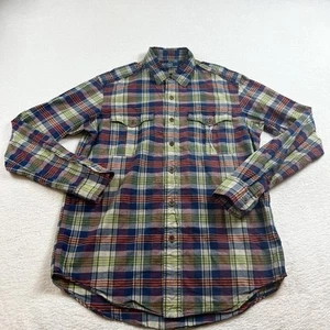 vtg Polo Ralph Lauren Shirt Mens MED Plaid Distressed 90s Preppy Army Military - Bild 1 von 11
