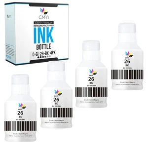 4-Pack Compatible GI-26 Black Ink Refill for Canon MAXIFY GX6020 GX7020 - Picture 1 of 7