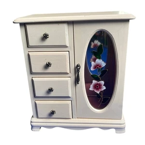 Vintage Mele Holz Schmuckkästchen fünf Fächer drehbar Halskette Halter Spiegel 10,5" T - Bild 1 von 11