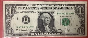 1974 B-District $1 New York NY BH Block B 04618569 H Offset Old Dollar Bill - Picture 1 of 5