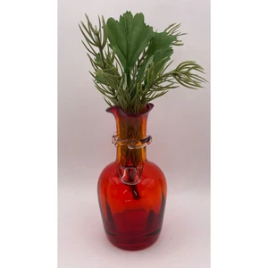 Vtg Kanawha Glass 1974 Ruby Red Applied Clear Rigaree Ruffle 5" Vase MCM USED - Picture 1 of 9