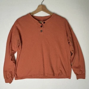 Madewell Damen XS Henley Boxy Pullover Oversized Drop Shoulder Cropped Orange - Bild 1 von 6