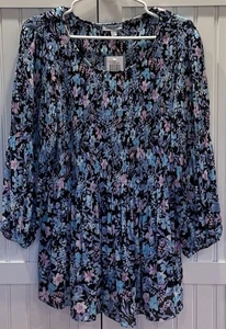 Neu mit Etikett Floral & Ivy Plissee-Top Pastell Blumendruck Größe 1X 3/4-Ärmel 68 $ - Bild 1 von 6