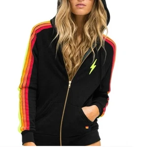 Aviator Nation 4 Stripe Bolt Hoodie Sweater Sweatshirt Adult Small Zip Lightning - Picture 1 of 12
