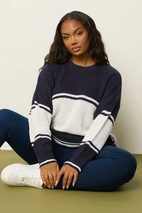 Yours Curve Women's Plus Size Stripe Knitted Jumper - Picture 1 of 14