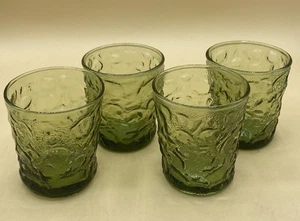 Vintage Anchor Hocking Lido Milano Avocado Green Crinkle Rocks Glasses (4) - Foto 1 di 2