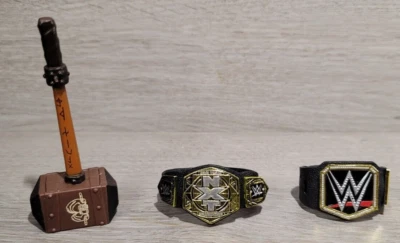 WWE Mattel Wrestling Action Figures Championship & NXT Tag Team Belts & Hammer - Image 1 of 4