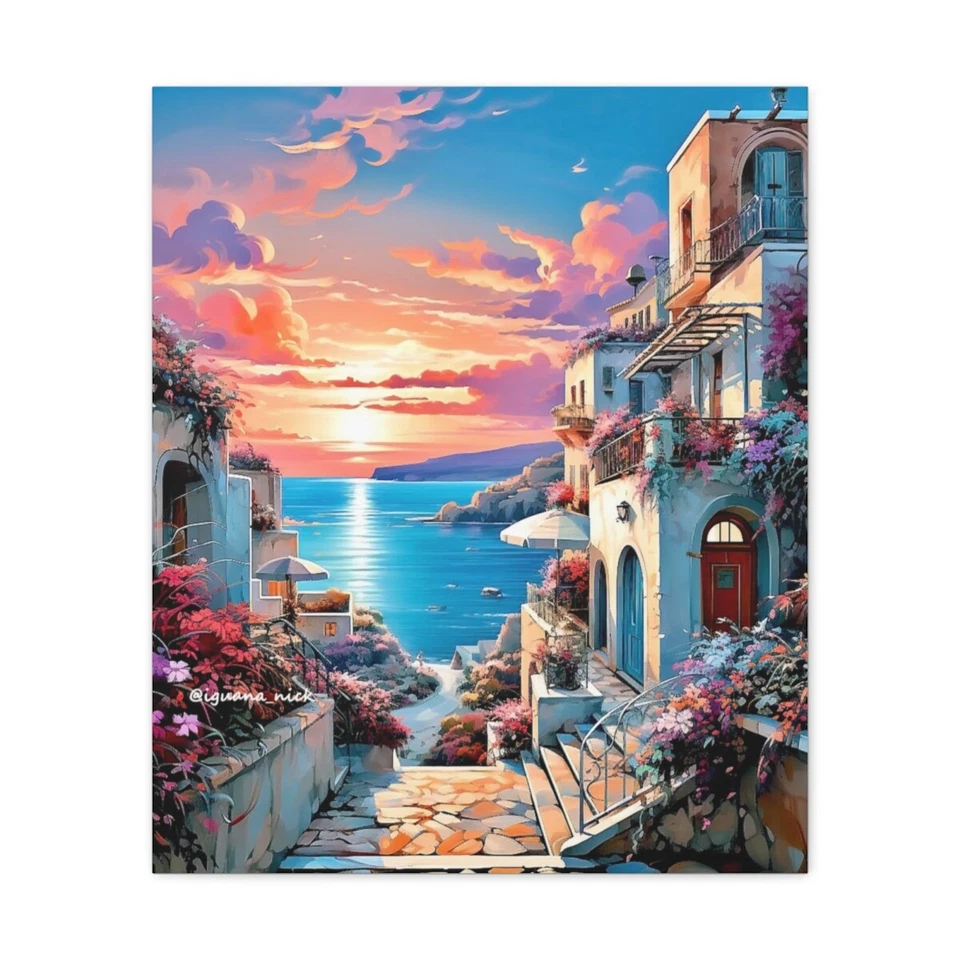 Enchanting Street Scene Canvas Print - Vibrant Flowers and Urban Architecture - Image 1 of 1