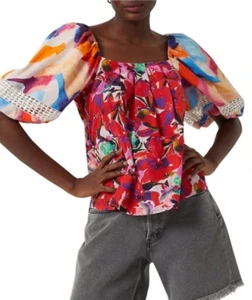 French Connection Isadora Poplin Tropical Floral Blouse Pink Coral Top Small NWT - Picture 1 of 12