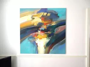 Wilfred Lang original abstract painting signed modern large bright wall decor - Picture 1 of 6