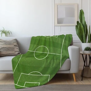 Football Field Blanket, Soccer Court Grass Fleece Tapestry Xmas For Sports Lover - Picture 1 of 5
