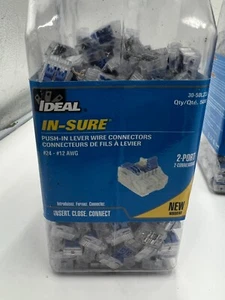 (QTY 500) IDEAL In-Sure Push-In Lever Wire Connector 30-50L22J 2-Port #24-#12AWG - Picture 1 of 8