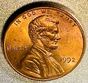1992 P , Red AU Lincoln Memorial Penny Error Doubled Die Reverse DDR - Picture 1 of 8