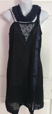 NUEVO CON ETIQUETAS LA PERLA Babydoll de Seda con Bufanda EE. UU. S/IT 2 Negro/Azul Marino Hecho en Italia Foto 1 de 4
