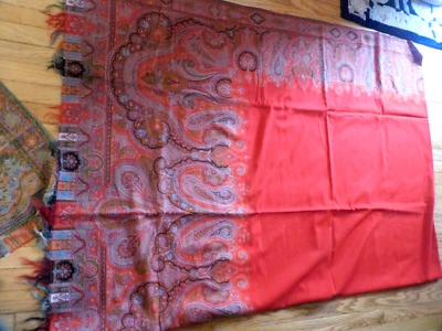 victorian red wool  paisley shawl or wrap - Image 1 of 4