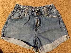 Girls Cat & Jack Paper bag Waist Cuffed Denim Shorts - Medium Wash, Size XL (14) - Picture 1 of 2