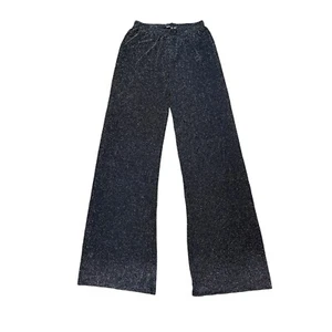 NWOT Boohoo Silver Glitter Wide Leg Pants Size 8, Metallised Fibre Summer Pants - Picture 1 of 13
