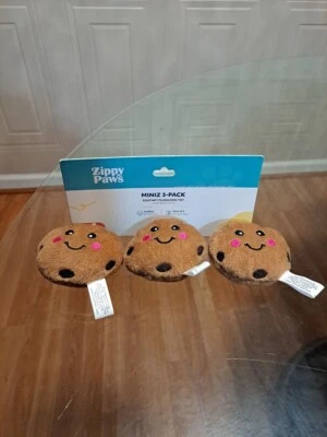 Zippy Paws 3-Pack MINIZ COOKIES Chocolate Chip Squeaky Dog Toy New - Image 1 of 4