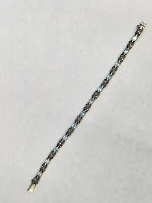 Pulseira de tênis vintage FAS THAI prata esterlina pedra azul água-marinha 7,75 - Imagem 1 de 4